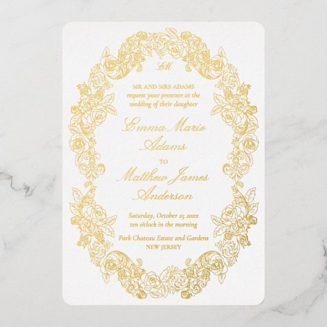 Elegant Baroque Gold Crest Monogram Wedding (Front)
