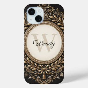 Elegant Baroque Gold Frame with Custom Name iPhone 15 Case