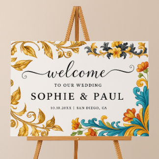 Elegant Baroque Gold Teal Wedding Welcome Sign