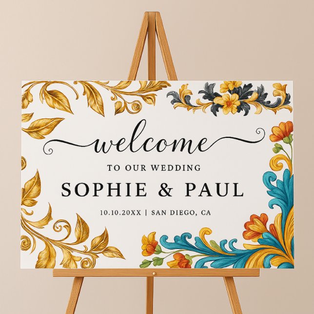 Elegant Baroque Gold Teal Wedding Welcome Sign  (Creator Uploaded)