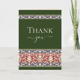 Elegant Baroque Lace on Green Thank You Card