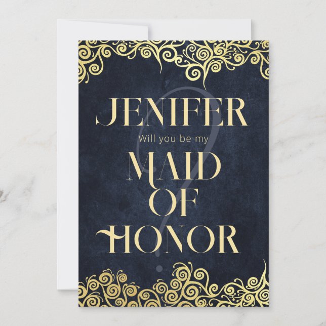 Elegant Baroque Navy And Gold Classy Chic Wedding  Invitation (Front)