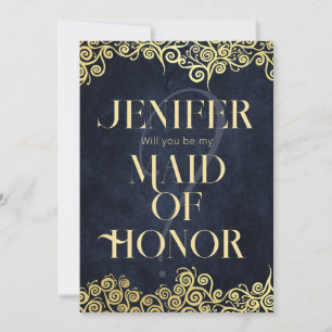 Elegant Baroque Navy And Gold Classy Chic Wedding  Invitation