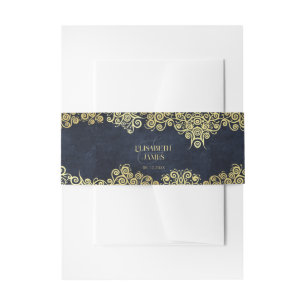 Elegant Baroque Navy And Gold Classy Chic Wedding  Invitation Belly Band