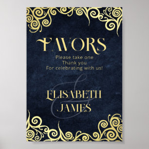 Elegant Baroque Navy And Gold Classy Chic Wedding Poster