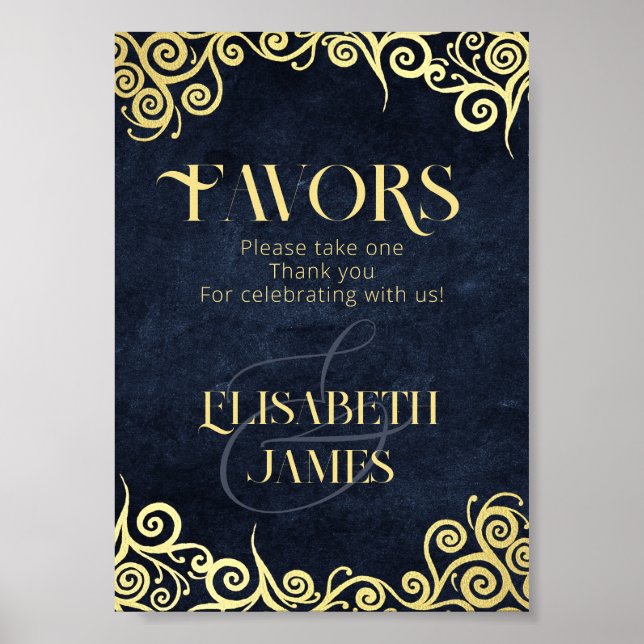 Elegant Baroque Navy And Gold Classy Chic Wedding  Poster (Front)