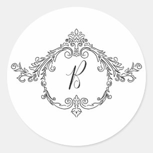 Elegant Baroque Ornate Flourish Monogram Classic Round Sticker