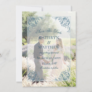 Elegant Baroque Pattern Photo Save The Date Card