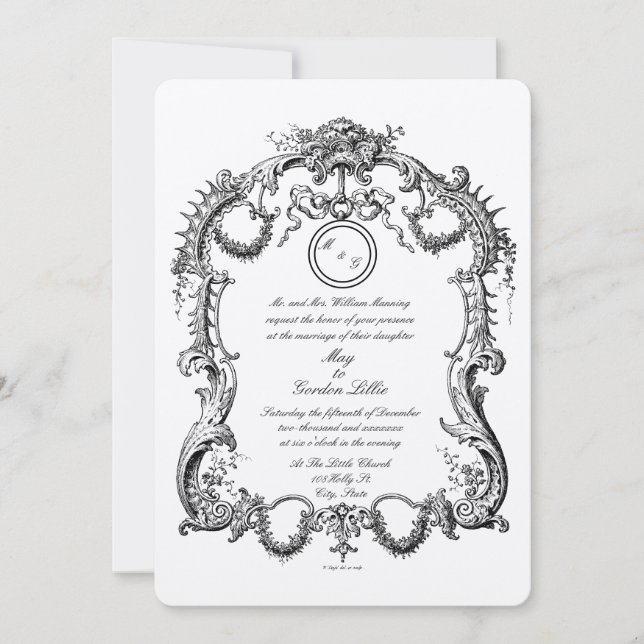Elegant Baroque Rococo 1746 Frame Border Wedding Invitation (Front)