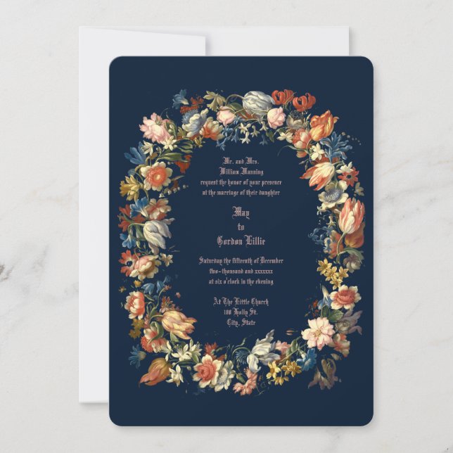 Elegant Baroque Rococo Floral Wreath Wedding Invitation (Front)