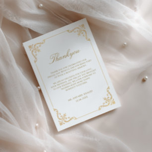 Elegant Baroque Rococo Frame Gold Script Wedding Thank You Card