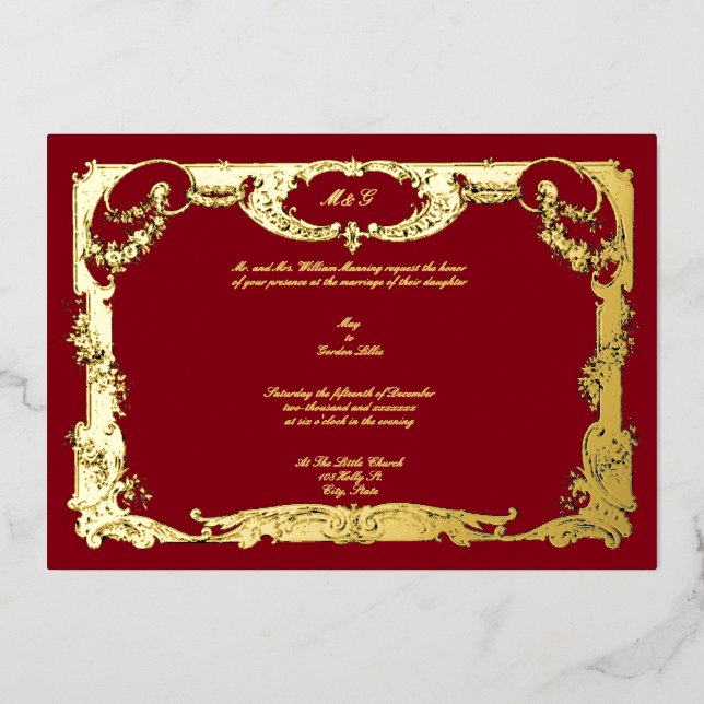 Elegant Baroque Rococo Rose Floral Border Wedding (Front)