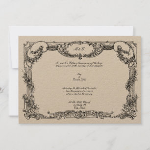 Elegant Baroque Rococo Rose Floral Border Wedding Invitation
