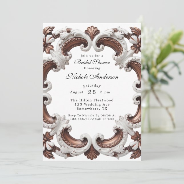 Elegant Baroque Rococo Style Bridal Shower Invitation (Standing Front)