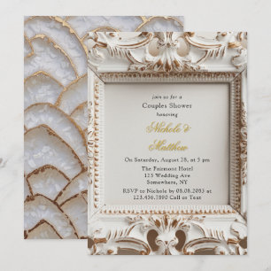 Elegant Baroque Style White Gold Couples Shower Invitation