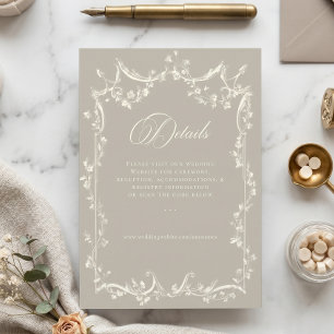 Elegant Baroque Vintage Neutral Tan Ivory Wedding Enclosure Card