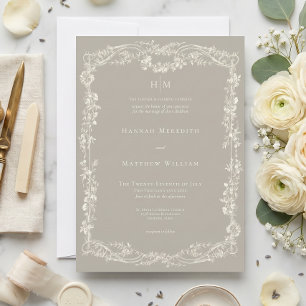 Elegant Baroque Vintage Neutral Tan Ivory Wedding Invitation