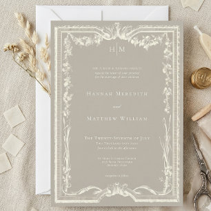 Elegant Baroque Vintage Neutral Tan Ivory Wedding Invitation