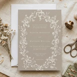 Elegant Baroque Vintage Oval Neutral Tan Wedding Invitation