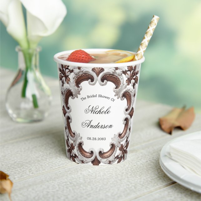 Elegant Baroque Wedding Frame Bridal Shower Paper Cups (Insitu)