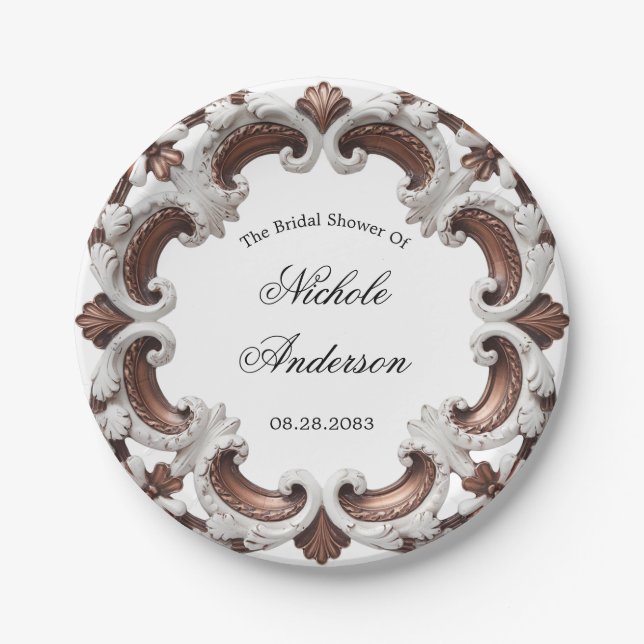 Elegant Baroque Wedding Frame Bridal Shower Paper Plate (Front)