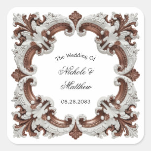 Elegant Baroque Wedding Frame Square Sticker