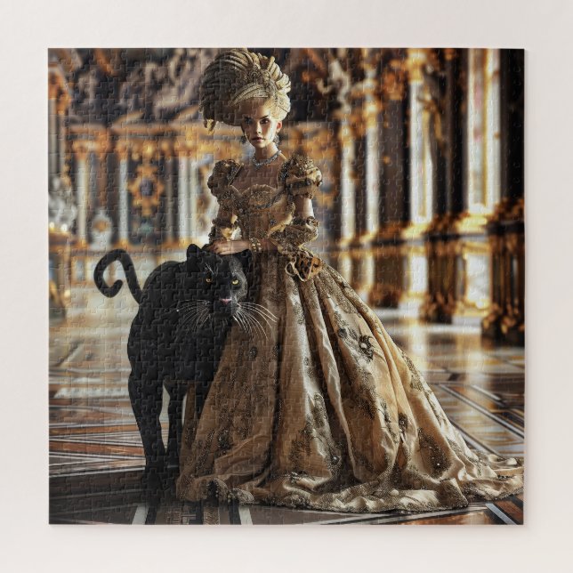Elegant Baroque Woman with Black Pantha Jigsaw Puzzle (Vertical)