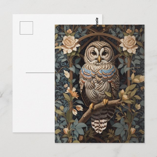 Elegant Barred Owl William Morris Inspired Postcard (Front/Back)