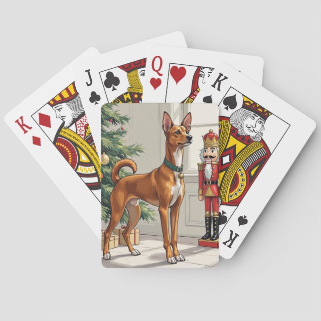 Elegant Basenji Dog Nutcracker Modern Christmas Playing Cards (Back)