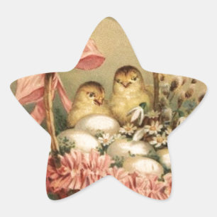 ELEGANT BASKET ,CHICKENS,FLOWERS AND EASTER EGGS STAR STICKER