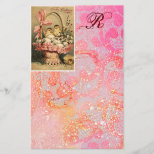 ELEGANT BASKET ,CHICKENS,FLOWERS AND EASTER EGGS STATIONERY