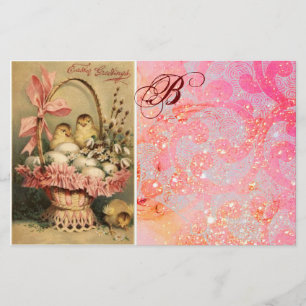 ELEGANT BASKET ,CHICKENS,FLOWERS AND EASTER EGGS STATIONERY