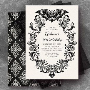 Elegant Bat Halloween Birthday Invitation