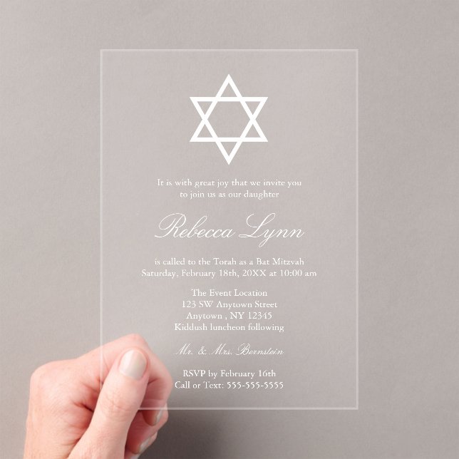Elegant Bat Mitzvah Acrylic Invitations (Insitu (Handheld))