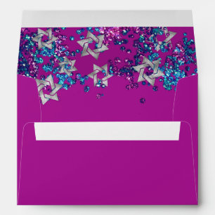 Elegant Bat Mitzvah Glittery Confetti Navy Envelope