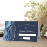 Elegant Bat Mitzvah Navy Blue Gold Agate Place Card<br><div class="desc">Elegant navy blue and gold agate decorates the side of this modern Bat Mitzvah reception folded place card. Your daughter's name is written in beautiful cursive script under the Star of David. Perfect for a chic, stylish Jewish family celebrating their boy being called to the Torah. Customise these place cards...</div>