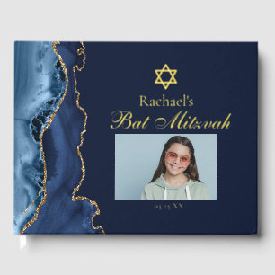 Elegant Bat Mitzvah Navy Blue Gold Foil Guest Book