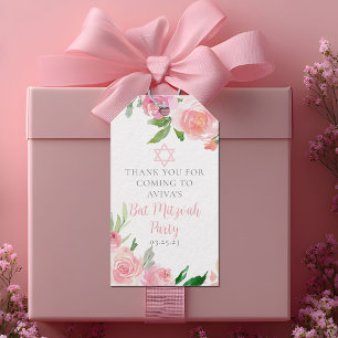 Elegant Bat Mitzvah Party Personalised Pink Floral Gift Tags