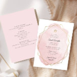 Elegant Bat Mitzvah, Pink Watercolor, Double-Sided Invitation<br><div class="desc">This modern design features your custom text on a watercolor splash outlined in a geometric shaped frame.  Use the template form to add your text.. The advanced editing menus,  accessed by choosing to edit with the "Design Tool",  will allow you to change the fonts and layout.</div>