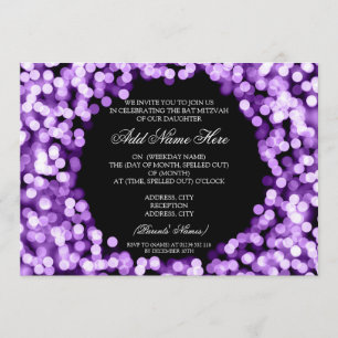 Elegant Bat Mitzvah Purple Sparkly Lights Invitation
