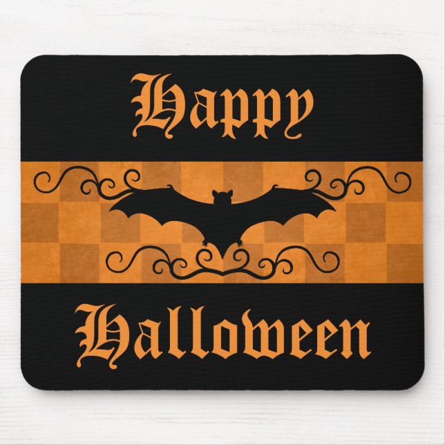 Elegant bat with swirls Happy Halloween Mouse Mat (Front)
