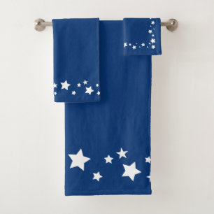 Elegant bathroom towel set, blue with stars