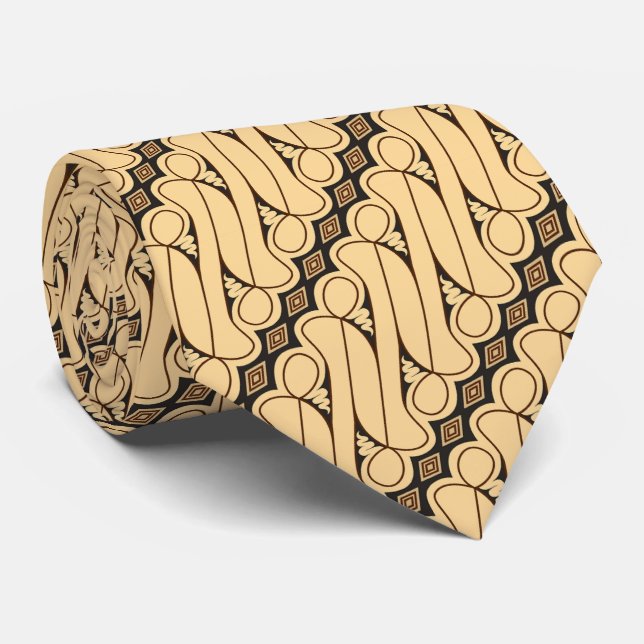 Elegant Batik Parang Rusak Beige Pattern Tie (Rolled)