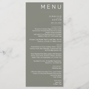 Elegant Battleship Grey Minimal ﻿Modern Wedding  Menu