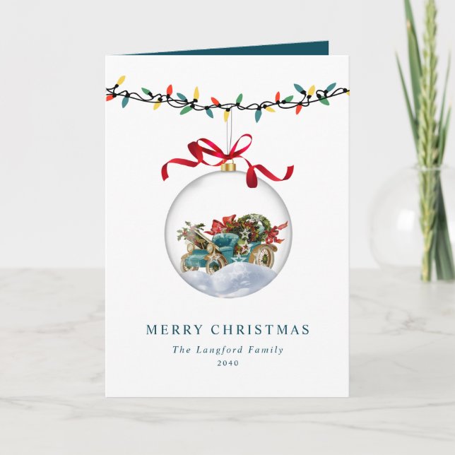 Elegant Bauble Bow Merry Christmas Non-Photo Holiday Card (Front)
