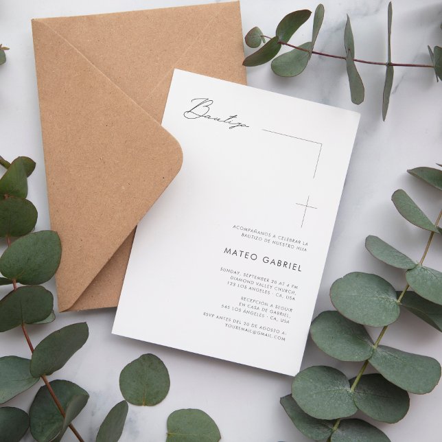 Elegant Bautizo |  Mexican Baptism in Spanish Invitation (Creator Uploaded)