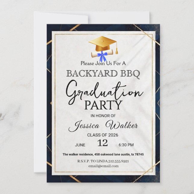 Elegant  BBQ Graduation Party Invitation (Front)