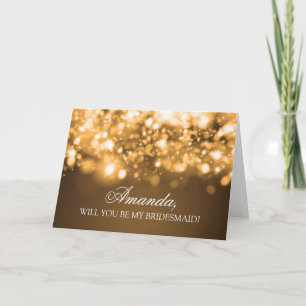 Elegant Be My Bridesmaid Sparkling Lights Gold Invitation