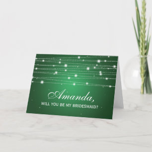 Elegant Be My Bridesmaid Sparkling Lines Emerald Invitation