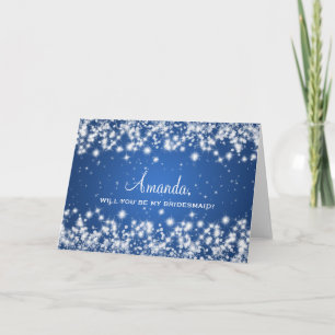 Elegant Be My Bridesmaid Winter Sparkle Blue Invitation
